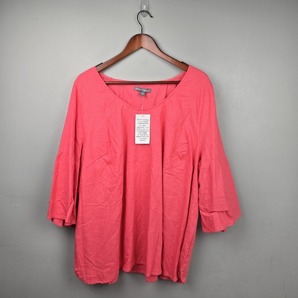 JESSICA LONDON Linen Blend Flowy Blouse 3/4 Sleeve Pink Womens Plus Size 24W‎ - Picture 1 of 11